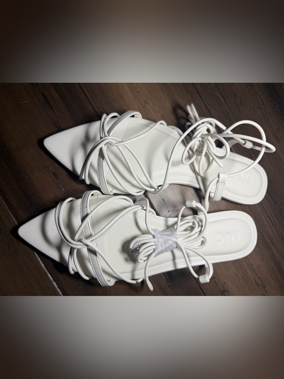 INC International Concepts White Pointed-Toe Lace-Up Sandals